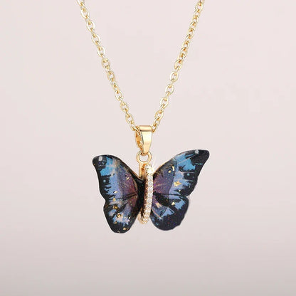 Huitan Aesthetic Butterfly Pendant Necklace for Women Silver Color/Gold Color Inlaid Shiny CZ Fashion Party Accessories Jewelry