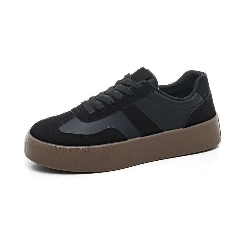 Unisex Retro Brown Leather Platform Sneakers