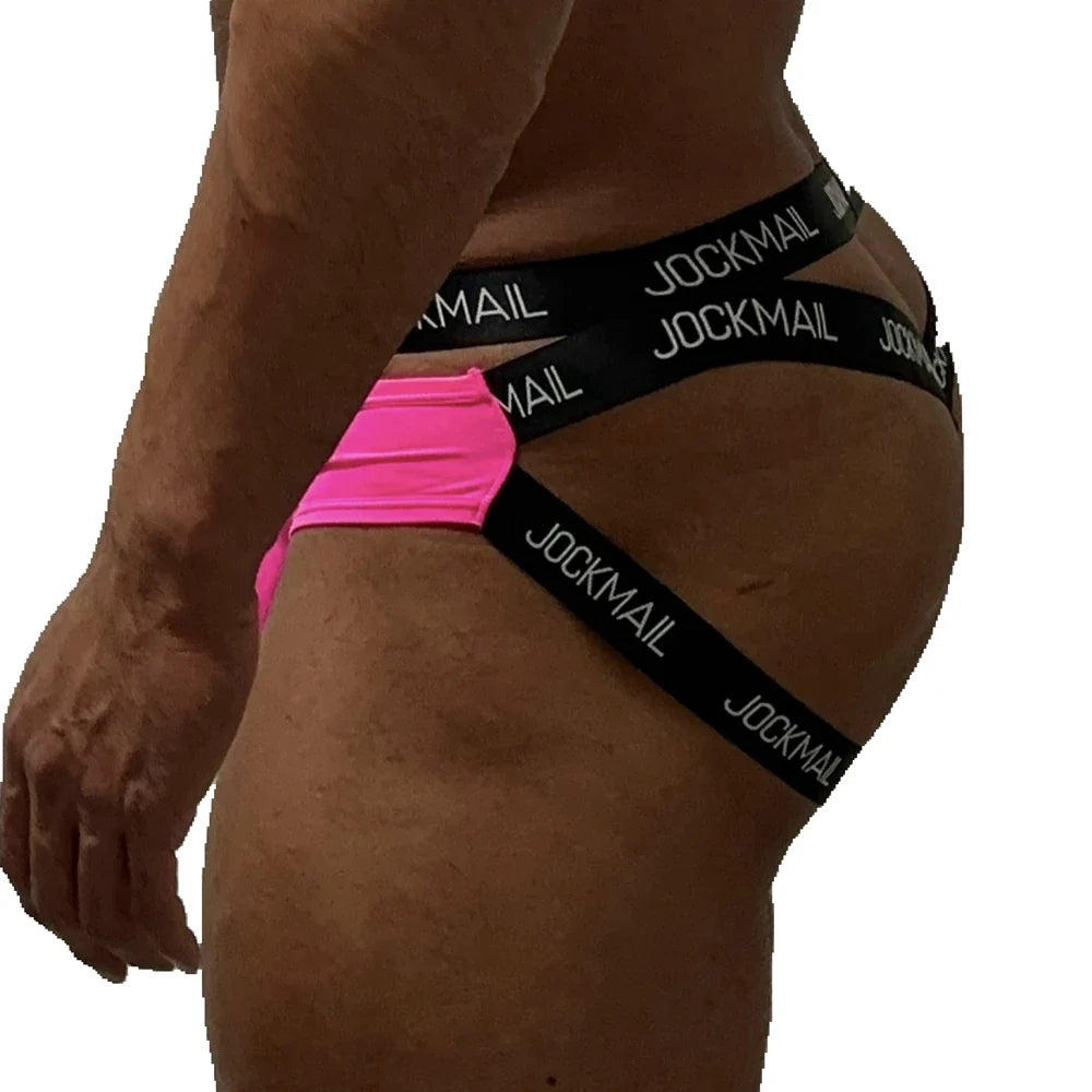 Jockmail Ice Silk Jockstrap Men Underwear Sexy Harness Thong G String Leg Ring Bondage Lingerie Hombre Strap Panties T-back