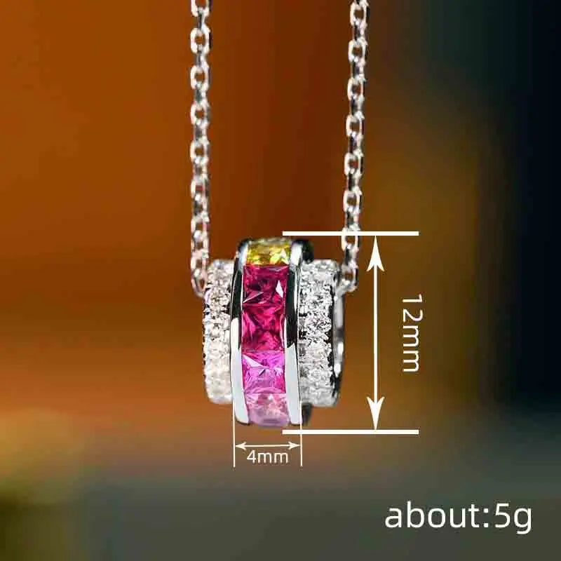 Huitan Statement Circle Pendant Necklace with Iregular Colorful Cubic Zirconia Luxury Trendy Women Daily Wear Necklace Jewelry