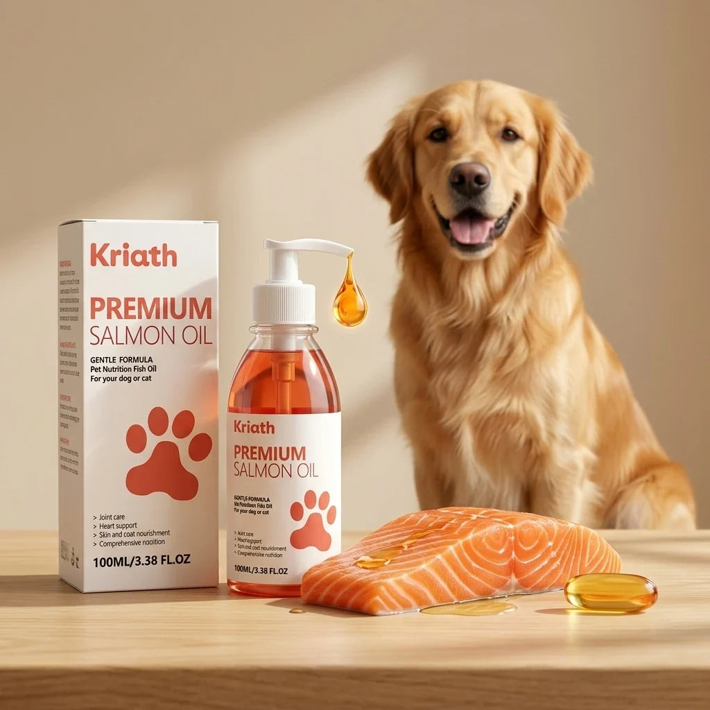 100ml Premium Salmon Oil for Dogs Omega 3 Fish Oil Liquid Supplement for Shiny Coat Dry Skin Relief Joint & Heart Care