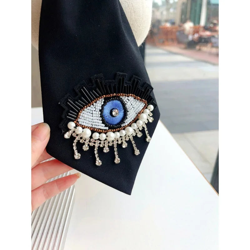 British Formal Suit Necktie Bowtie Pearl Crystal Tassel Eye Embroidery Korean Men's Women's College Style Shirt Accessories Ties