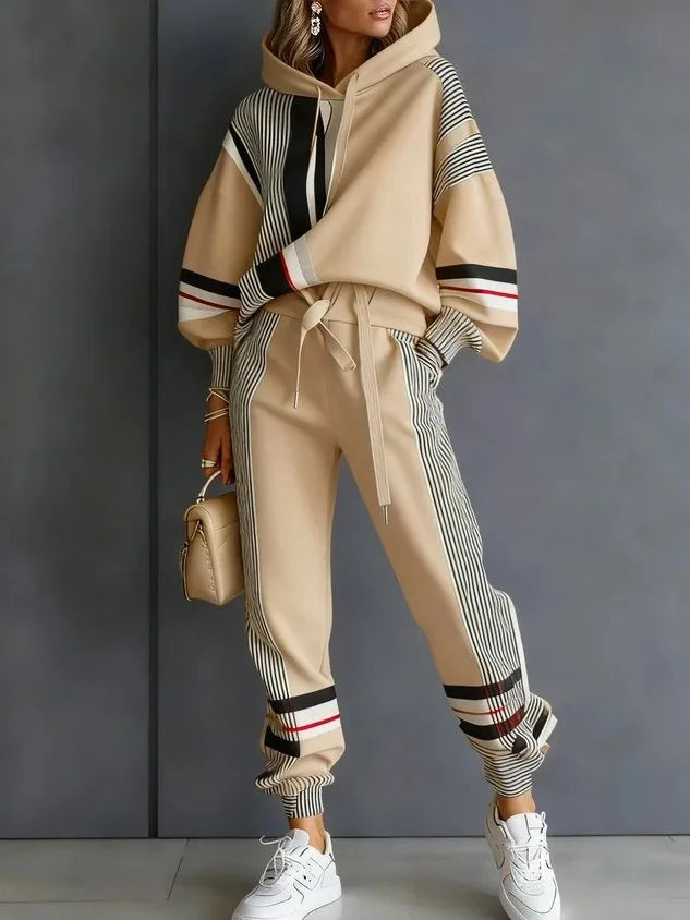Plus Size Striped Sweatshirt & Pants Set