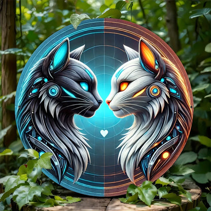 Wolf Engraved Aluminum Foil Art Sign, Reusable Round Metal Wall Decor, Weatherproof Animal Design for Home & Bar