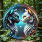 Wolf Engraved Aluminum Foil Art Sign, Reusable Round Metal Wall Decor, Weatherproof Animal Design for Home & Bar