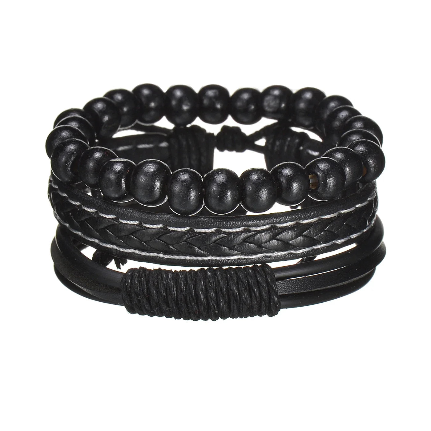 MeMolissa New Fashion Braided Wrap Leather Bracelets for Men High Quality Vintage Charm Wood Beads Ethnic Tribal Wristbands