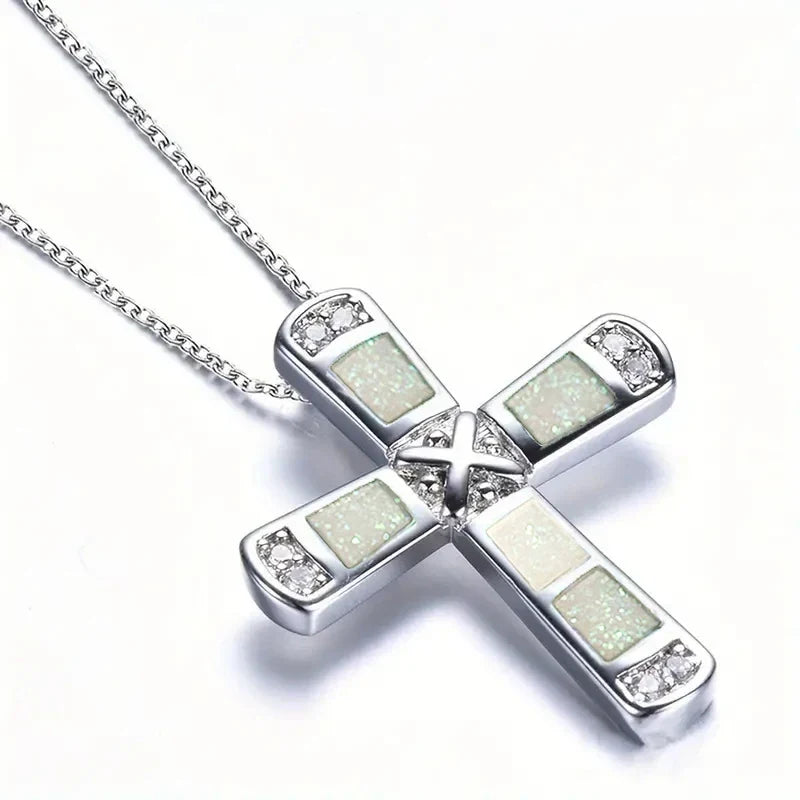 Huitan Modern Cross Pendant Necklace for Women Fashion Stylish Gorgeous Neck Accessories Temperament Elegant Chic Party Jewelry