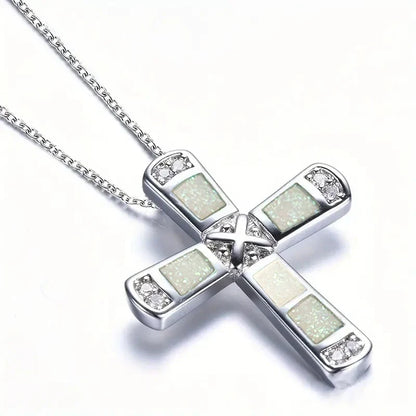 Huitan Modern Cross Pendant Necklace for Women Fashion Stylish Gorgeous Neck Accessories Temperament Elegant Chic Party Jewelry