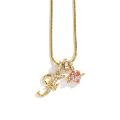 Gold Color Zircon Flower Pendant Necklace Female A-Z 26 Letter Alphabet Wedding Jewelry Gift for Women
