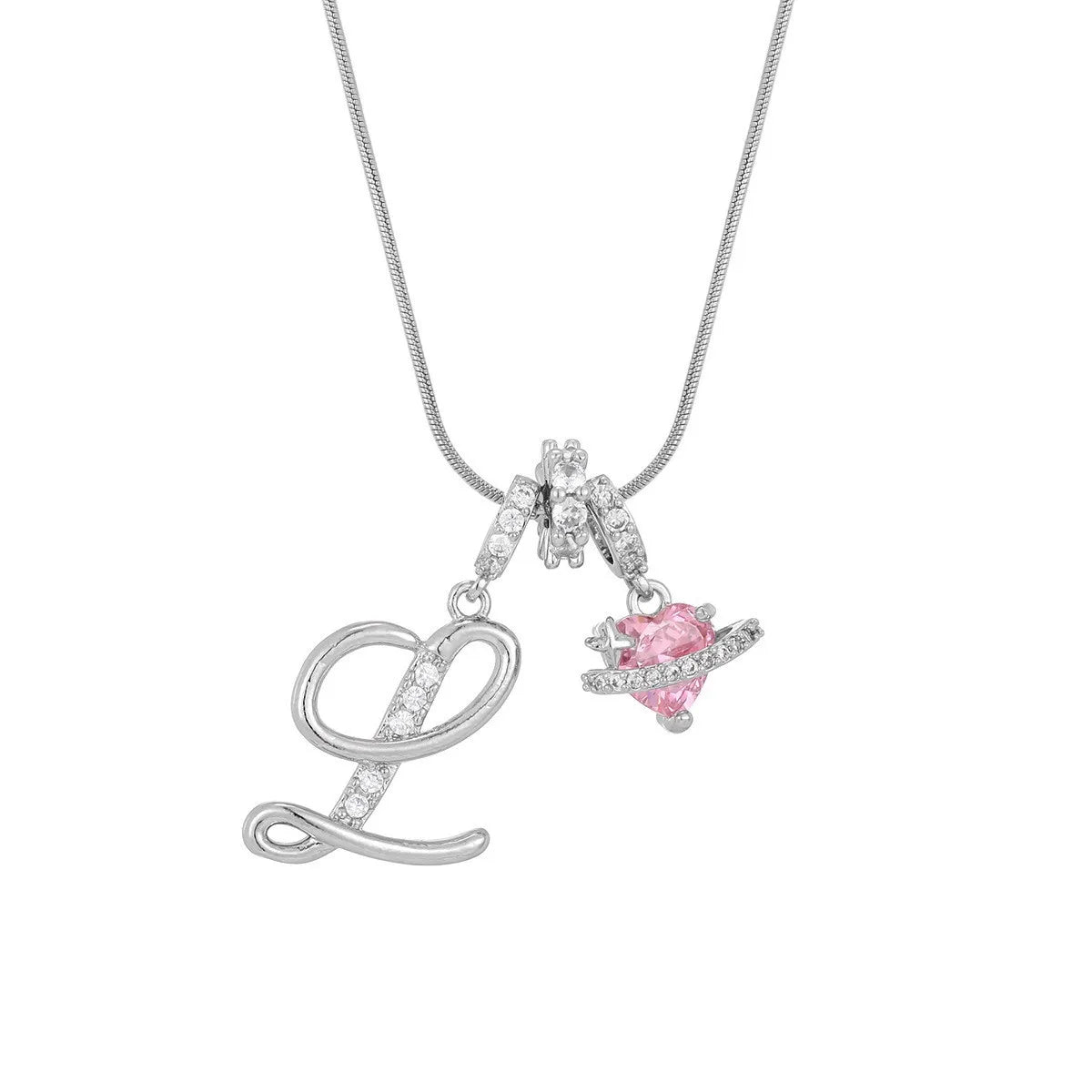Fashion Letter Necklace for Women Pink Zircon Heart-shaped Pendant Suitable for Girls to Wear Personalized Gold-plated Jewelry