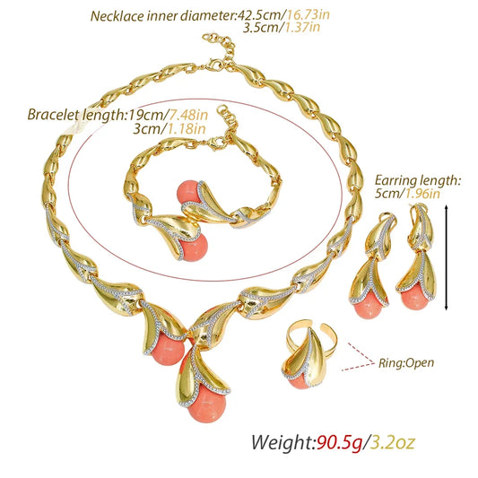 GZJPEI 4Pcs Freshwater Pearl Jewelry Set Unique Italy 18K Gold Plated Water Drop Jewellery For Women Wedding Gift 2025 New