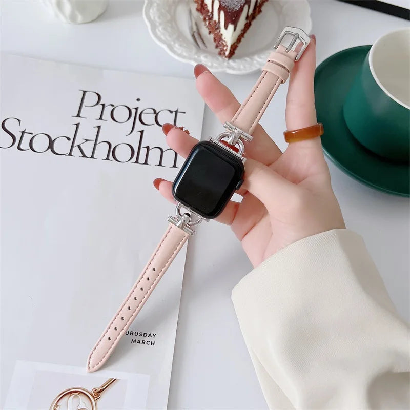 Apple Watch Slim Leather Band with Decorative Connectors