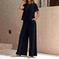 New Solid Green Women Loungewear Set Round Neck Crop Short Sleeve Top