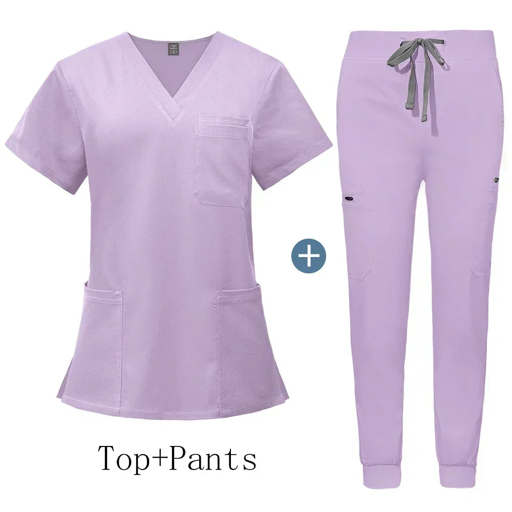 Unisex V-Neck Scrub Set with Jogger Pants