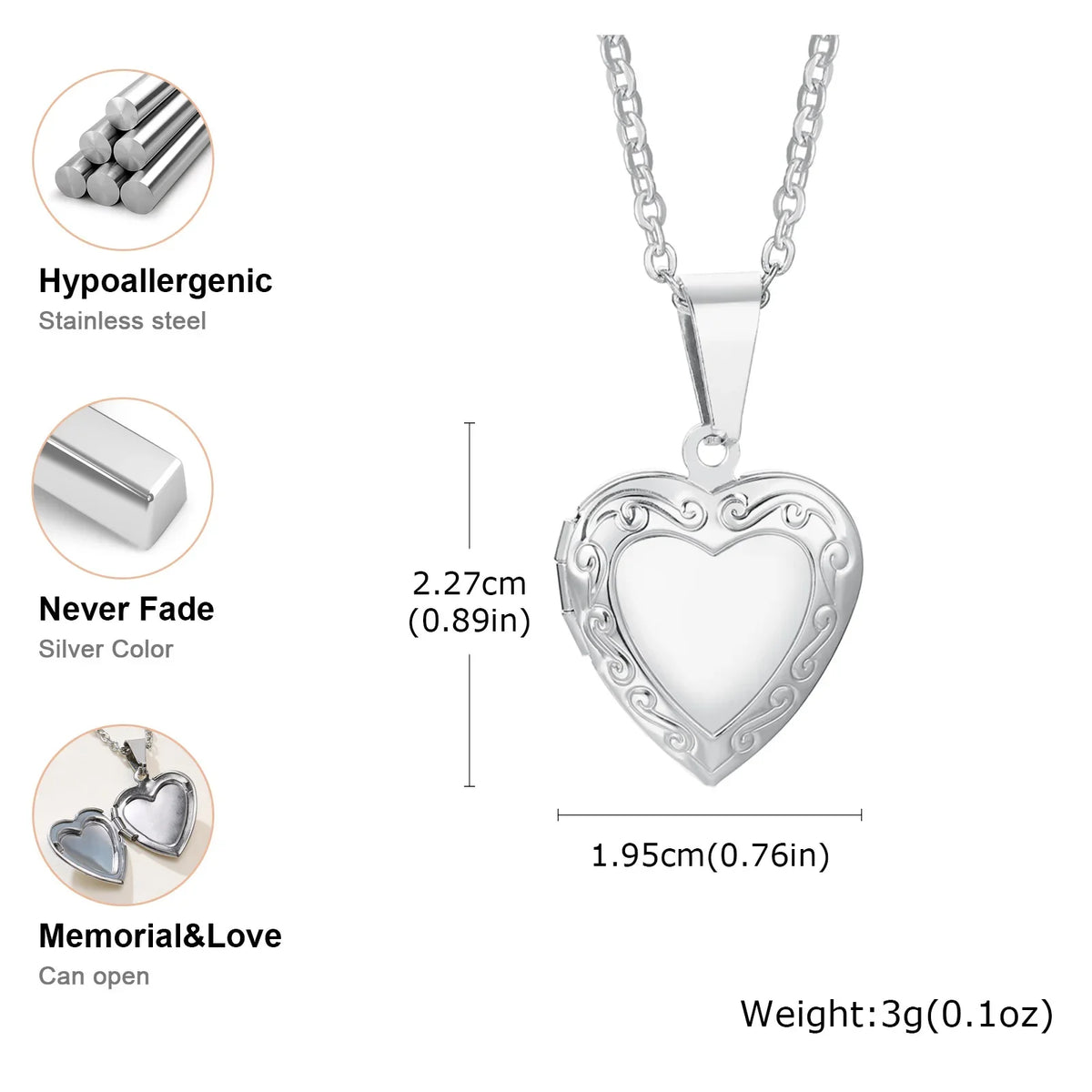 Vnox Never Fade Silver Color Stainless Steel Women Locket Pendant, Openable Heart Pendant Necklaces, Life Tree Floral Collar