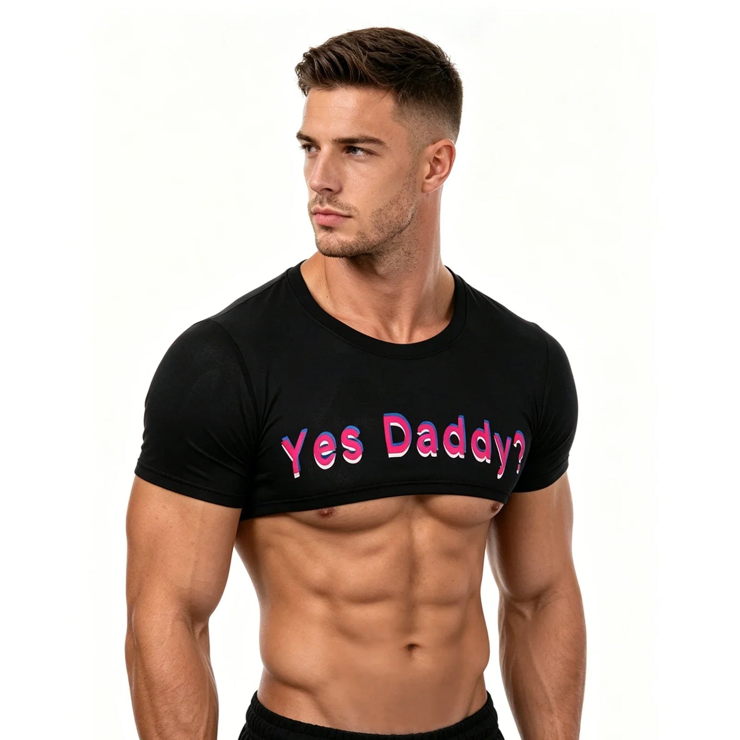 Short Sleeve Crop Top Men Sexy Scoop Neck T Shirts Summer Y2k Yes Daddy Printed Letters Man Clothes Tops Party Costume