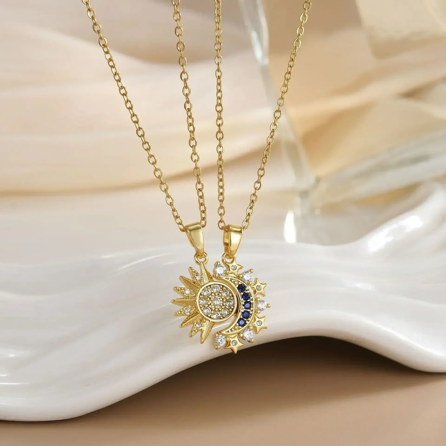 LATS New Stainless Steel Magnetic Sun Moon Couple Necklace Fashion Chain for Men and Women Good Friend Gifts Trend Jewelry