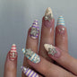24pcs Red Star Print Fake Nails Sweet Cool Short Almond Press on Nail for Women Wearable Detachable Ins Spice Girl False Nails