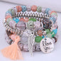 DIEZI Bohemian Multicolor Pink Crystal Beads Bracelets Women Girls Elastic Tassel Wing Letters Rope Bracelet Pulseira Feminina