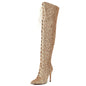 Luxury Gold Silver Red Over the Knee High Boots Sequined Sexy Nightclub Dance Party Shoes Ladies Lace-up Long Boot Large Size 48