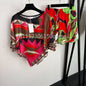 Luxury Red Silk Strap Top & Shorts Set