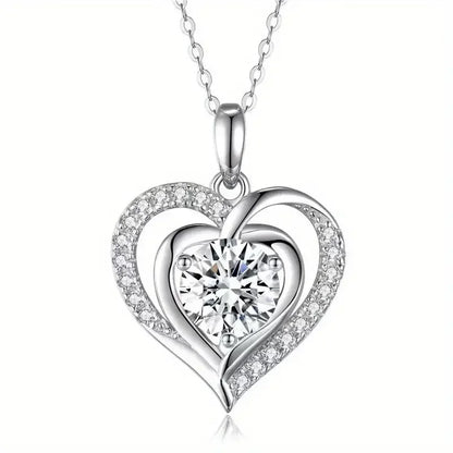 Huitan Delicate Heart Pendant Necklace for Women Luxury Bright Cubic Zirconia Neck Accessory Sweet Love Wedding Bridal Jewelry