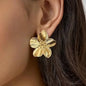 Stainless Steel Golden Double-Layer Hollow Flower Hoop Earring for Women Vintage Flower Earrings for Daily Wear Jewelry Gifts