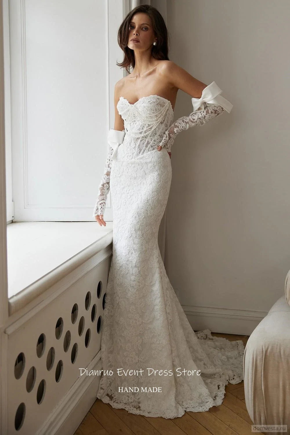 Dianruo Appliques Pearls Wedding Dresses Sweetheart Modern Robe De Mariée 2025 Lace A Line Maxi Vestido De Noiva Customized