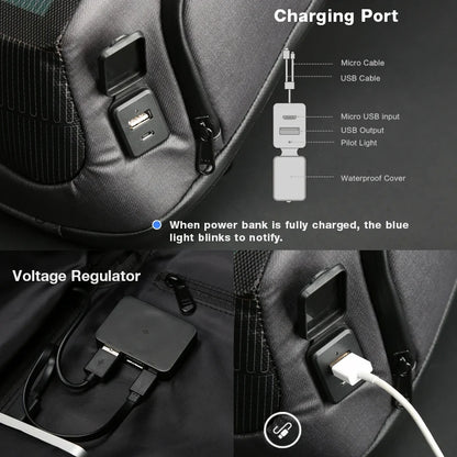 Kingsons Men Beam Backpack Solar Panel +USB Charging Anti-theft/Waterproof/ 15.6 inch Laptop Backpack Male
