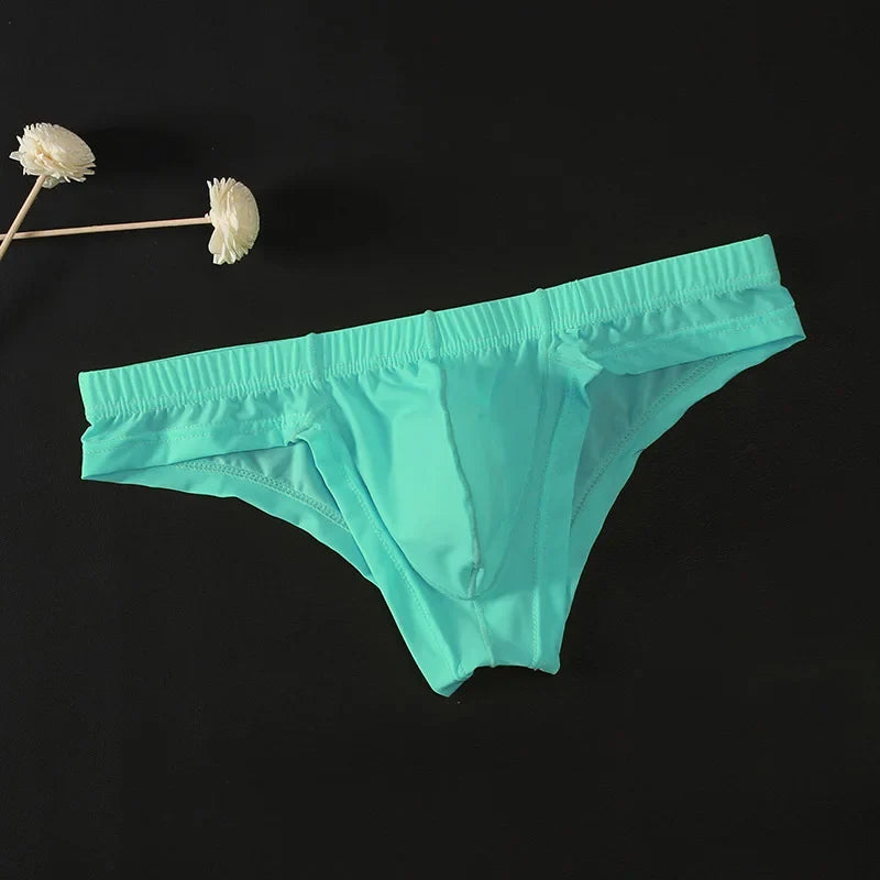 Sexy Men's Transparent Ice Silk Solid Color Panties Low-Waisted Breathable Underwear Pump Man Underpants Men Bulge Pouch Briefs