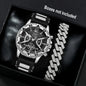 Business 2PCS Men's Fashion casual Luxury Silicone Band Diamond Quartz Bracelet Wrist Watch set（Box Not Included ）