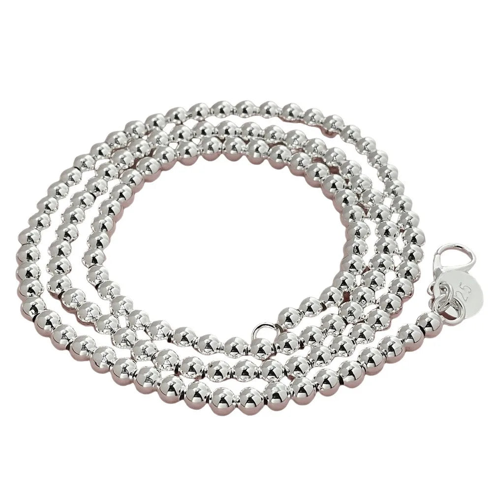 925 Sterling Silver Round Bead Chain Necklace 4/6/8mm Smooth Ball Beads 40-60CM Choker Necklaces for Women Daily Jewelry