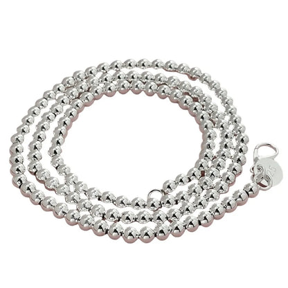 925 Sterling Silver Round Bead Chain Necklace 4/6/8mm Smooth Ball Beads 40-60CM Choker Necklaces for Women Daily Jewelry