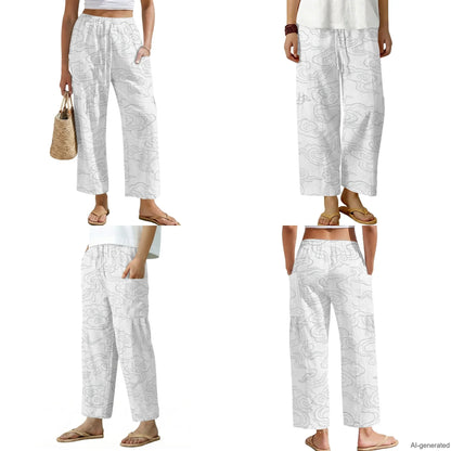 INSTANTARTS Elegant Sets Two Piece Set Linen Shirt Wide-leg Pants Set Wave Set for Woman Linen Pants and Blouse Set S-3XL