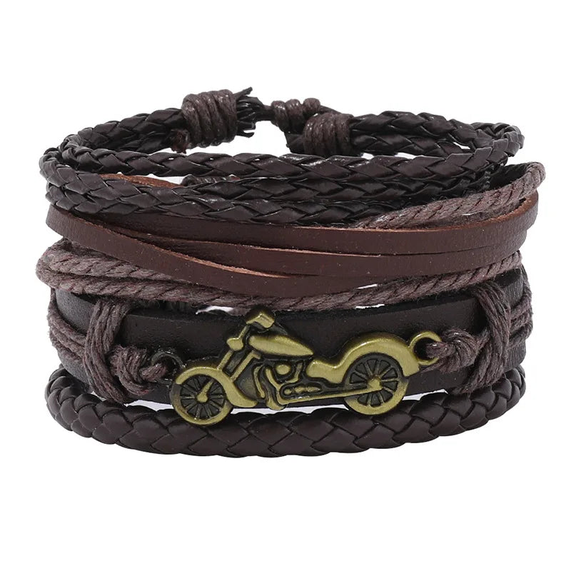 Modyle Multi-layer Gothic Leather Bracelet Set Punk Viantage Wings Charms Handwoven Bracelets for Men Jewelry Gifts