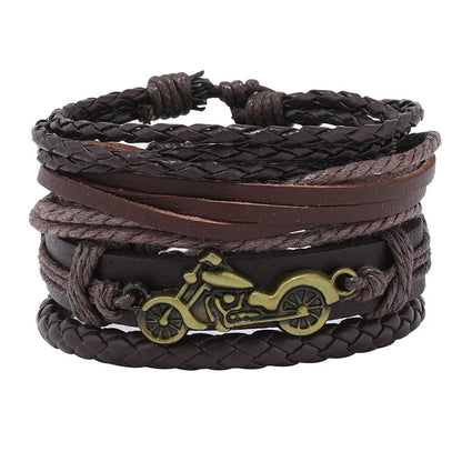Modyle Multi-layer Gothic Leather Bracelet Set Punk Viantage Wings Charms Handwoven Bracelets for Men Jewelry Gifts