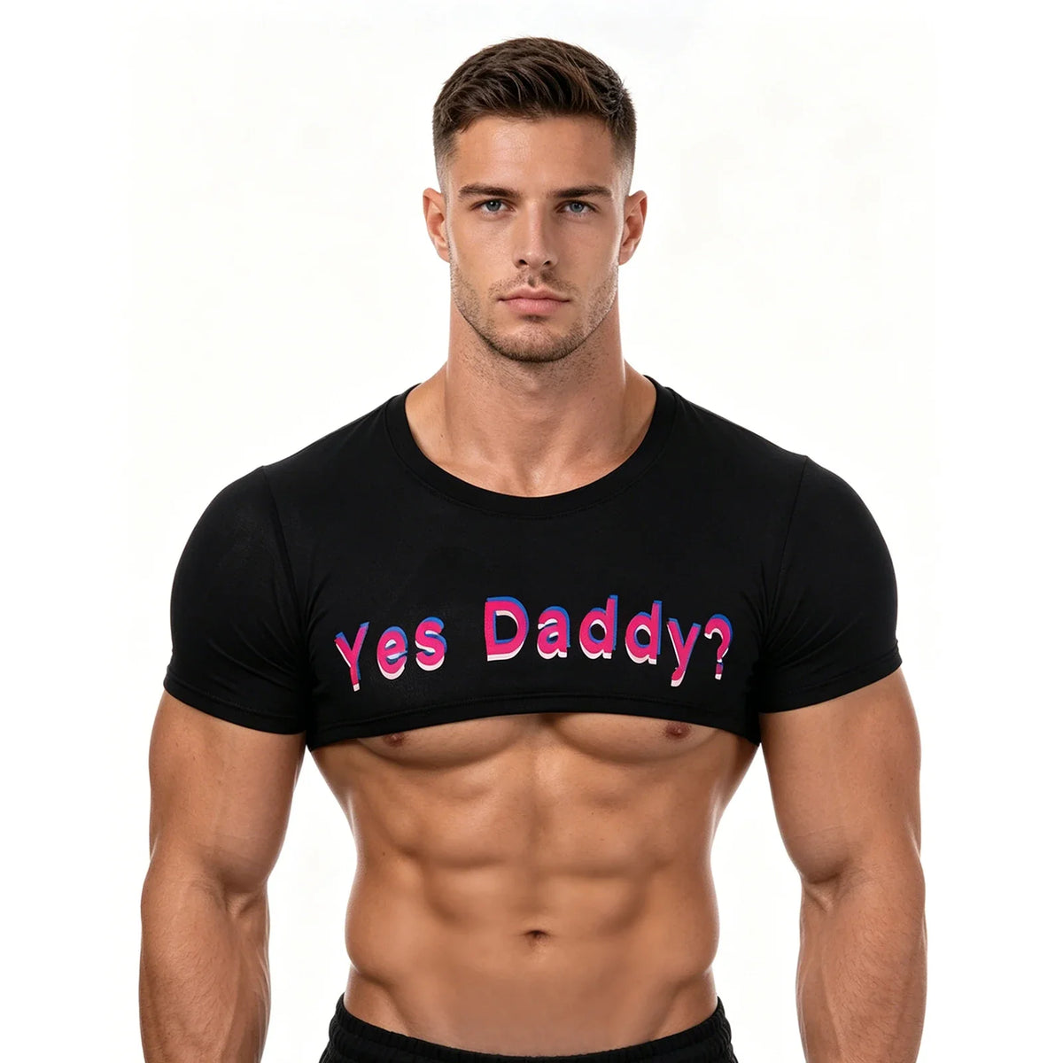 Short Sleeve Crop Top Men Sexy Scoop Neck T Shirts Summer Y2k Yes Daddy Printed Letters Man Clothes Tops Party Costume