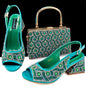 QSGFC 2024 Rhinestone Design INS Hot Sale New Arrivals African Shoes and Bag Set in Green Color Open Toe Comfortable Women Heels