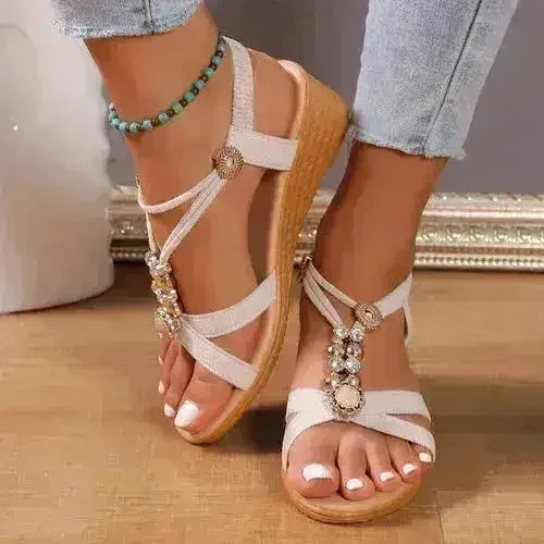 New Women Solid Color Wedge Sandals  New Ankle Buckle Non Slip