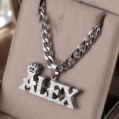Custom Name Double-Layer Necklace Personalized Crown Double Nameplate Pendant 304 Stainless Steel Cuban Chain Fashionable Chain