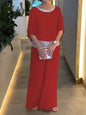 Women Sequined Patchwork Loose Batwing Blouse Pant Sets 2 pcs Sale Pink Loose Blouse&Wide Leg Loose Trousers Suits NMD-250310004