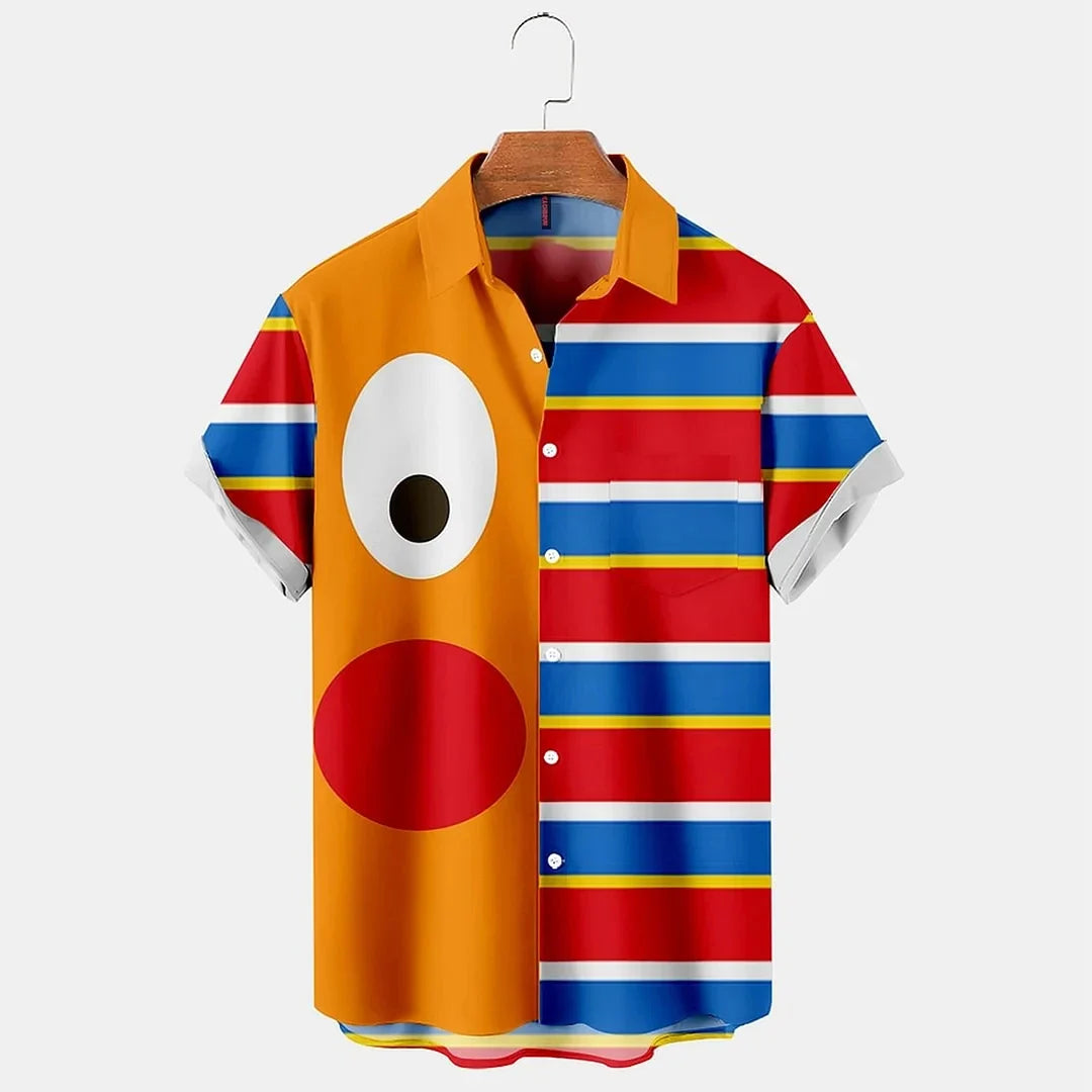 New men's street fashion summer daily shirt Hawaiian colorful rainbow print casual loose shirt short sleeved beach loose top