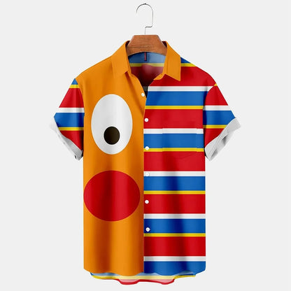 New men's street fashion summer daily shirt Hawaiian colorful rainbow print casual loose shirt short sleeved beach loose top