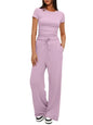 Summer Solid Loose Casual Tracksuit Women's Two Pieces Set O Neck Short Sleeves T-shirts and Wide Leg Pants Sets Sportswear Set
