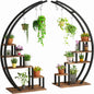 2pcs 5-Tier Metal Plant Stand Indoor Half Moon Shape Tall Garden Plant Holder Round Flower Shelf Rack for Home Patio Lawn Living