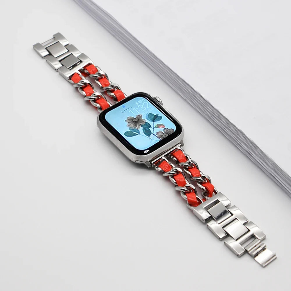 Apple Watch Woven-Accent Chain Bracelet Band
