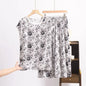 XL to 6XL Plus size Summer Pajamas set short sleeve Tshirt and Capri Pants Floral Print Loose homewear suits comfort sleepwear