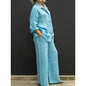 Solid Color Linen Two Piece Sets Women Outfits Spring Autumn Simple Long Sleeve Shirt Loose Trousets Set Office Casual Suit