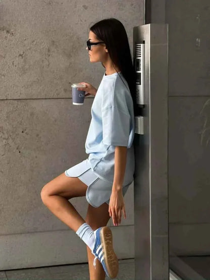 Women's Cotton Two-Piece Short Set Tracksuit