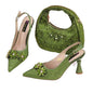 High Heels Shoes and Bags Set With Rhinestone